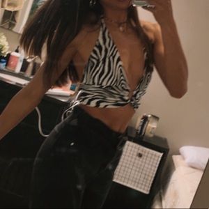 ZEBRA PRINT CROPPED HALTER TANK